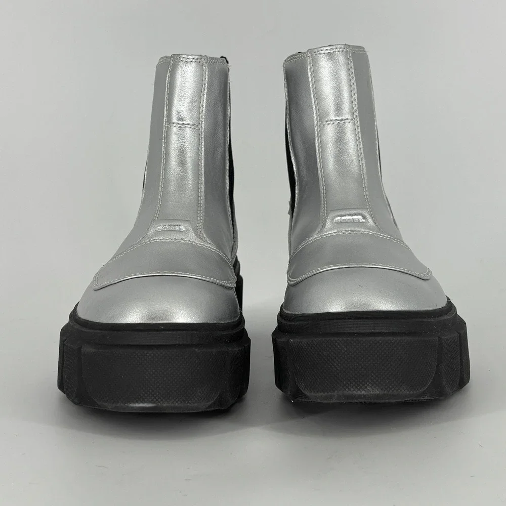 Sorel Caribou X Waterproof Chelsea Boots Silver/Black Women Size 8 Platform